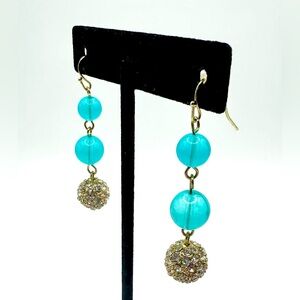 Very Elegant Crystals & Aqua Blue Beads Dangle Earrings-Great Vintage Condition.